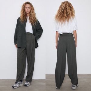 Zara gray pleated full length trousers